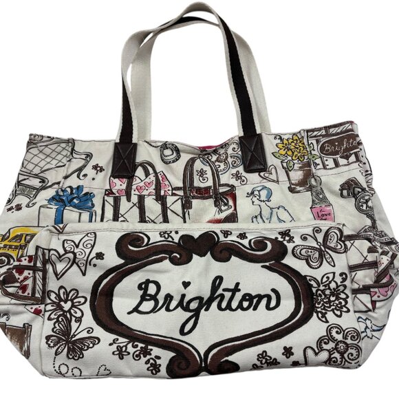 Brighton Vintage Large Canvas Tote - City Print - EUC - Picture 1 of 11